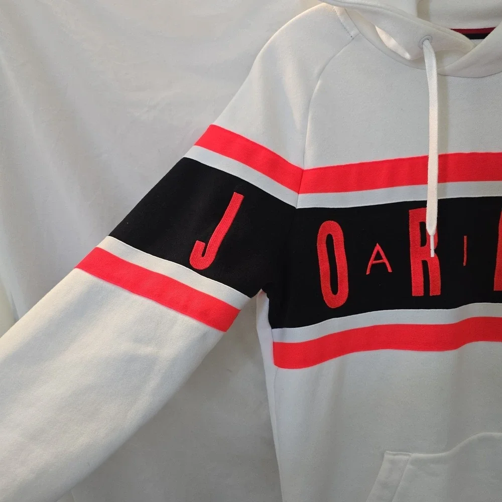 Nike Air Jordan Hoodie Men's S Pull-Over Sweatshirt White W/Orange & Black Retro